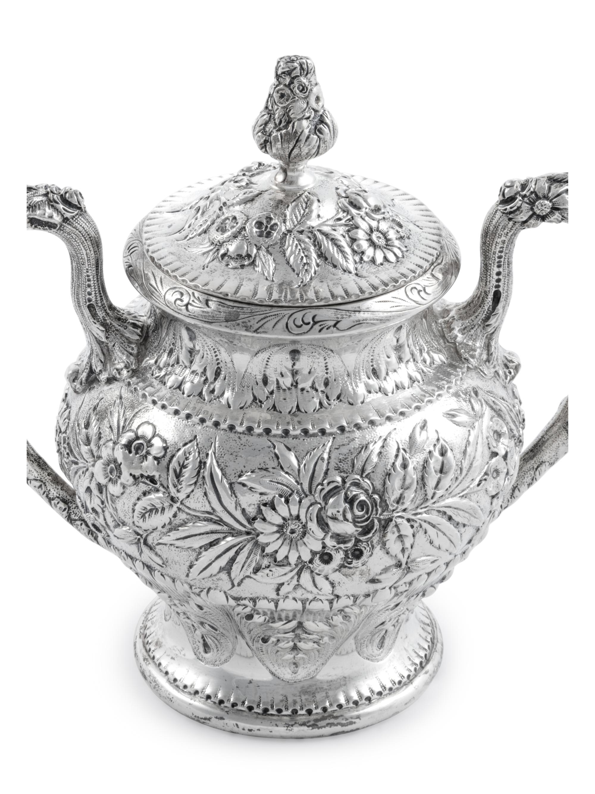 An American Silver Repoussé Six-Piece Tea and Coffee Service