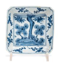 A Pair of Japanese Blue and White Porcelain Square Dishes