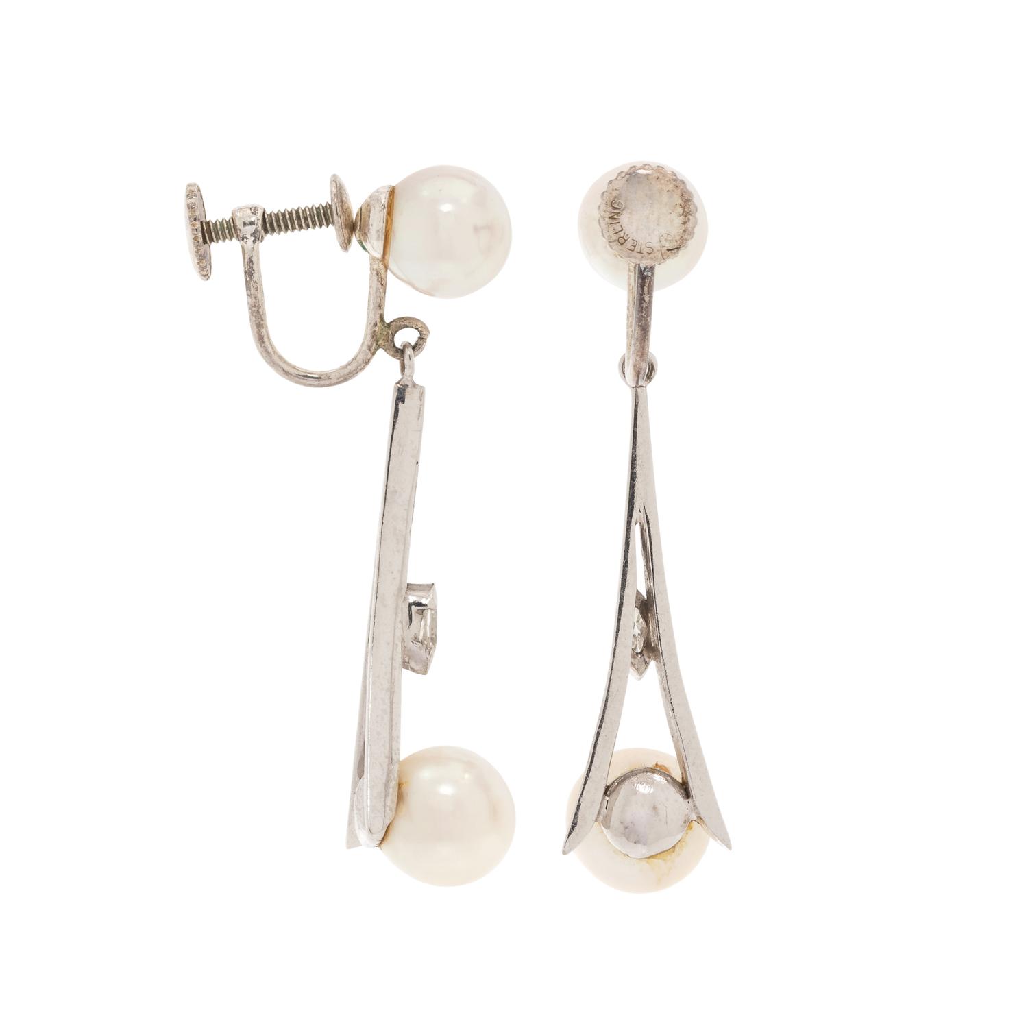 CULTURED PEARL AND DIAMOND EARCLIPS