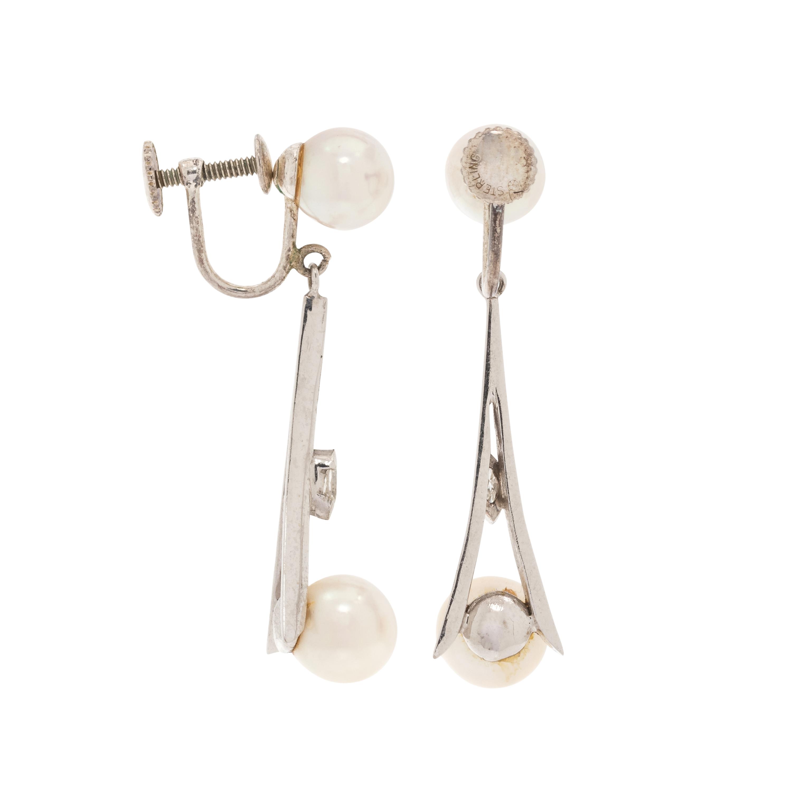 CULTURED PEARL AND DIAMOND EARCLIPS