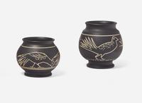 Two Wedgwood Thomas Simpson and Arthur Dale Holland Black Basalt Vases, UK, circa 1924