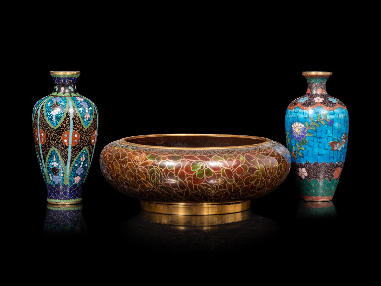 21 Blue Ground Cloisonné Vessels