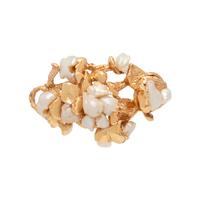 RUSER, YELLOW GOLD AND CULTURED PEARL BROOCH