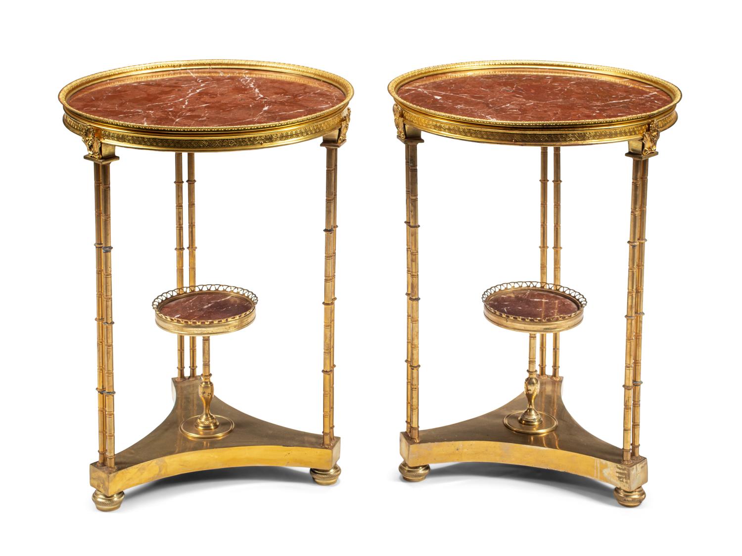 A Pair of Gilt Bronze and Marble Side Tables