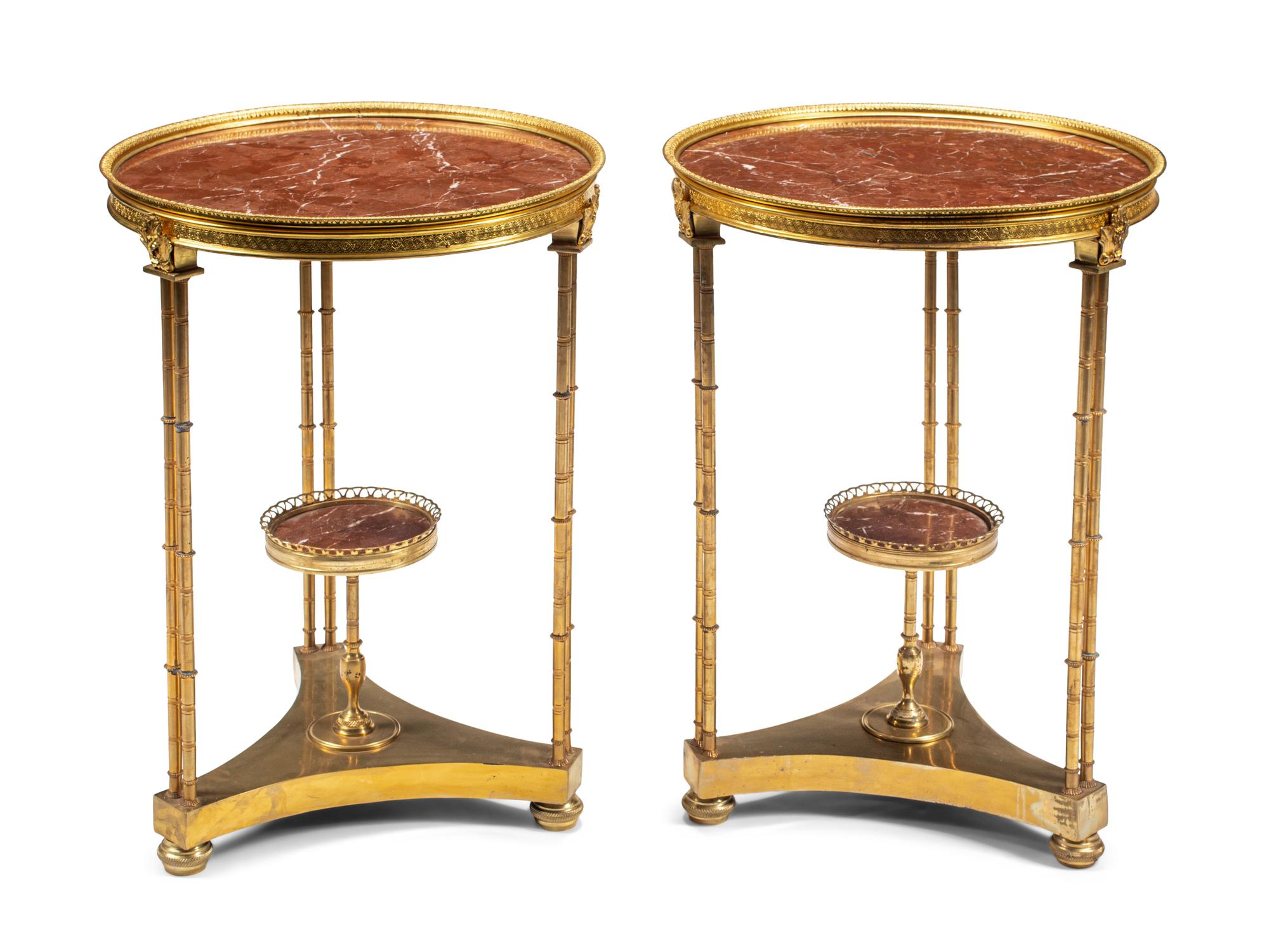 A Pair of Gilt Bronze and Marble Side Tables