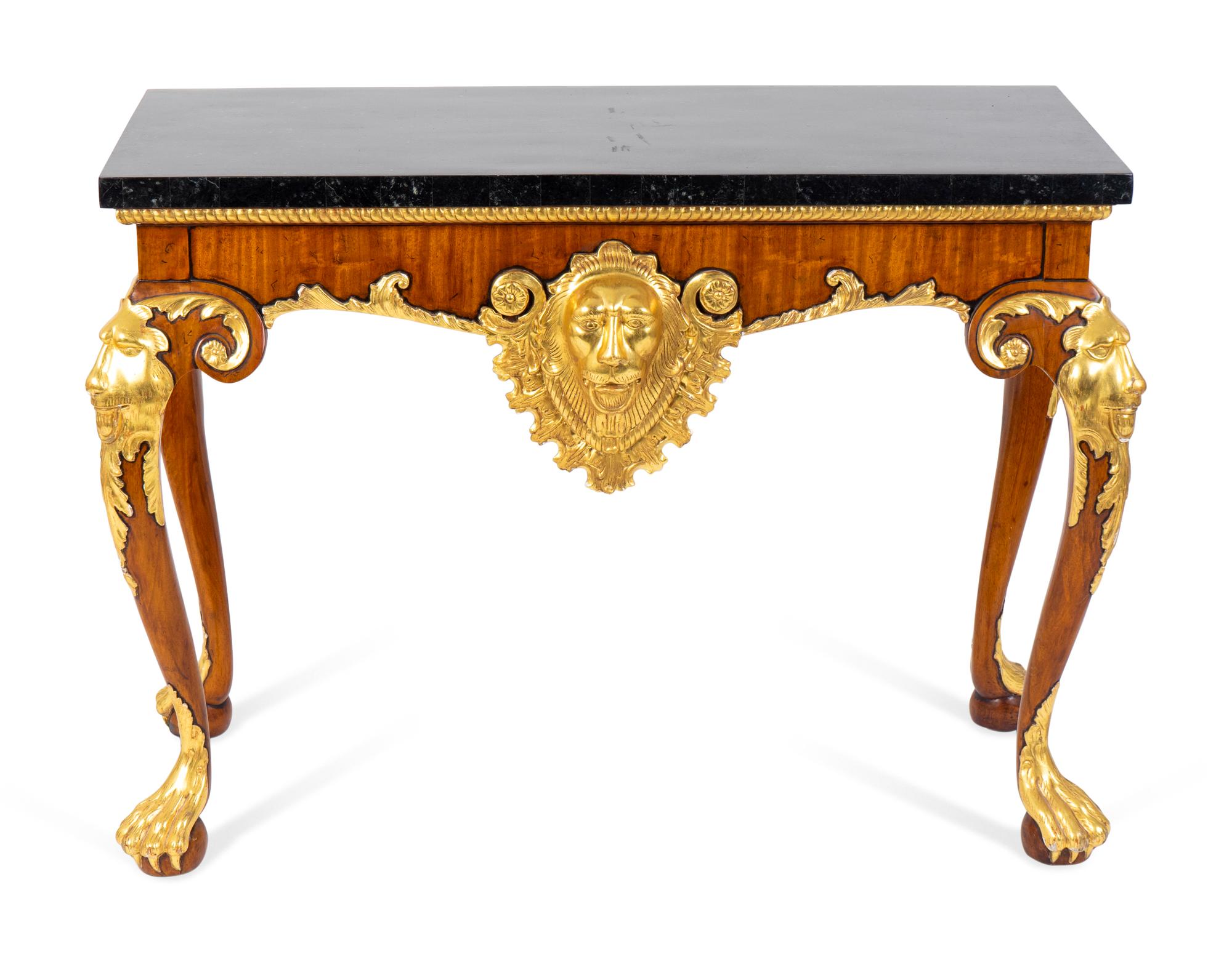 A Pair of George II Style Parcel-Gilt Walnut Console Tables — LATE 20TH CENTURY
