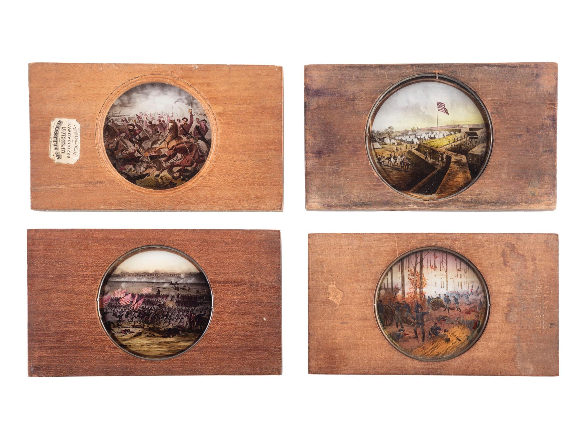 [CIVIL WAR - MAGIC LANTERN SLIDES]. An extensive collection of 250+ hand-colored glass slides featuring illustrations of Civil War campaigns, battles, and naval engagements, including: