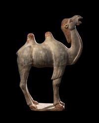 A Chinese Painted Pottery Figure of a Camel