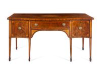 A George III Satinwood Inlaid Figured Mahogany Serpentine-Front Sideboard