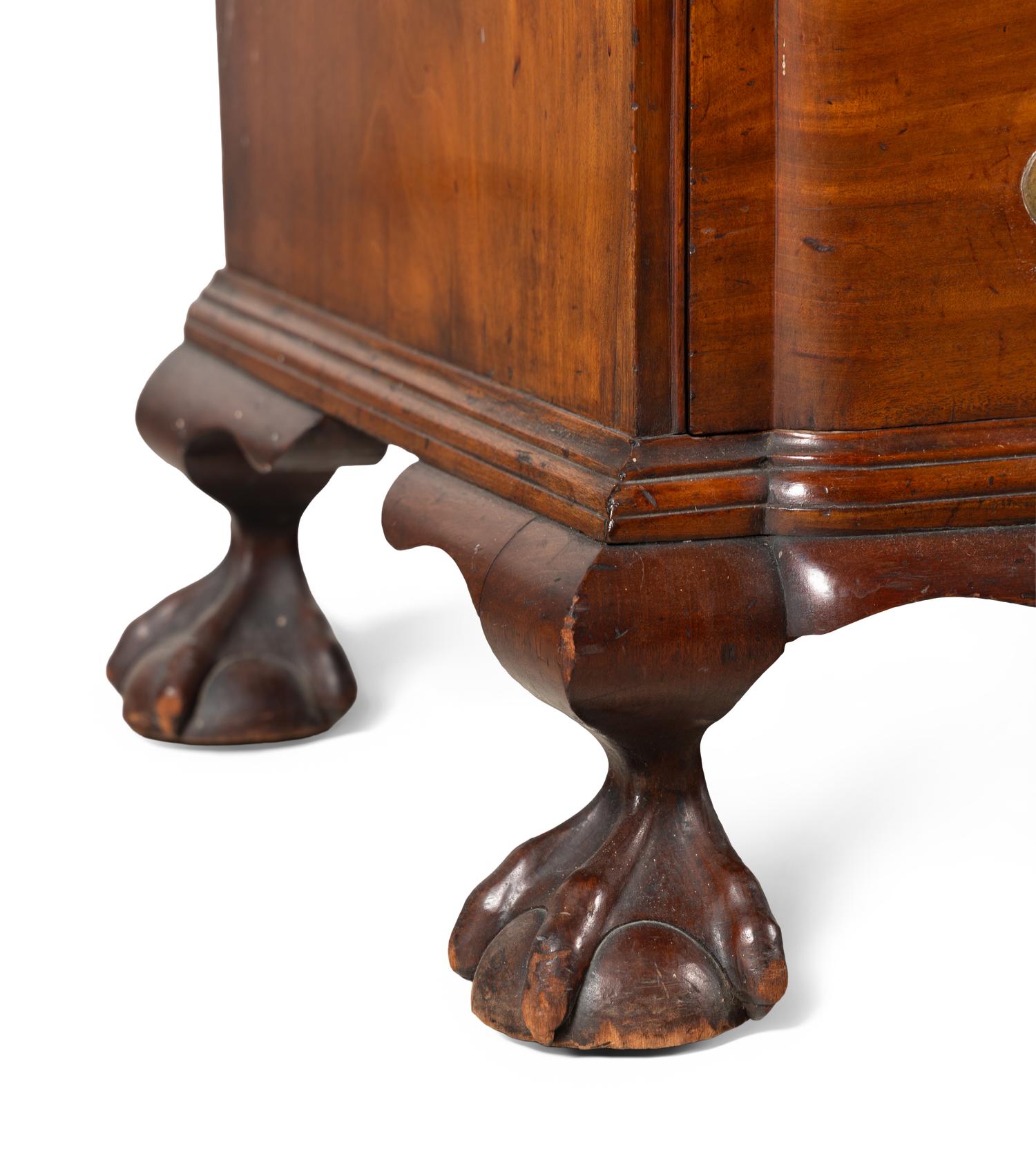 A Chippendale Style Mahogany Block-Front Claw and Ball Foot Slant-Front Desk