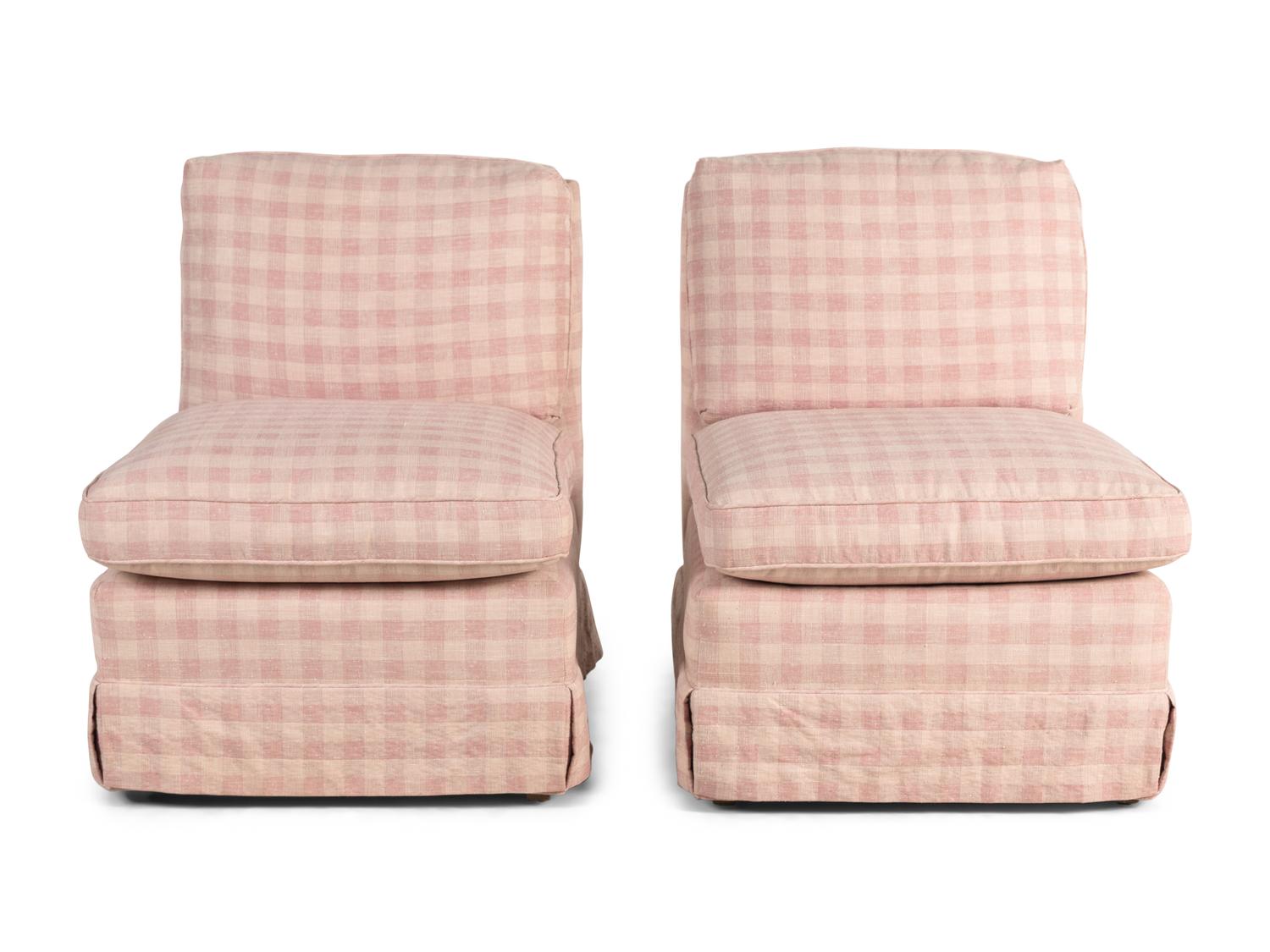 A Pair of Custom Upholstered Slipper Chairs