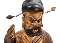 A Chinese Gilt Decorated Wood Figure of a Standing Official
