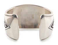 Sterling Silver Cuff Bracelet, with Hogan Scene Accented in 14K Gold and Set with Turquoise