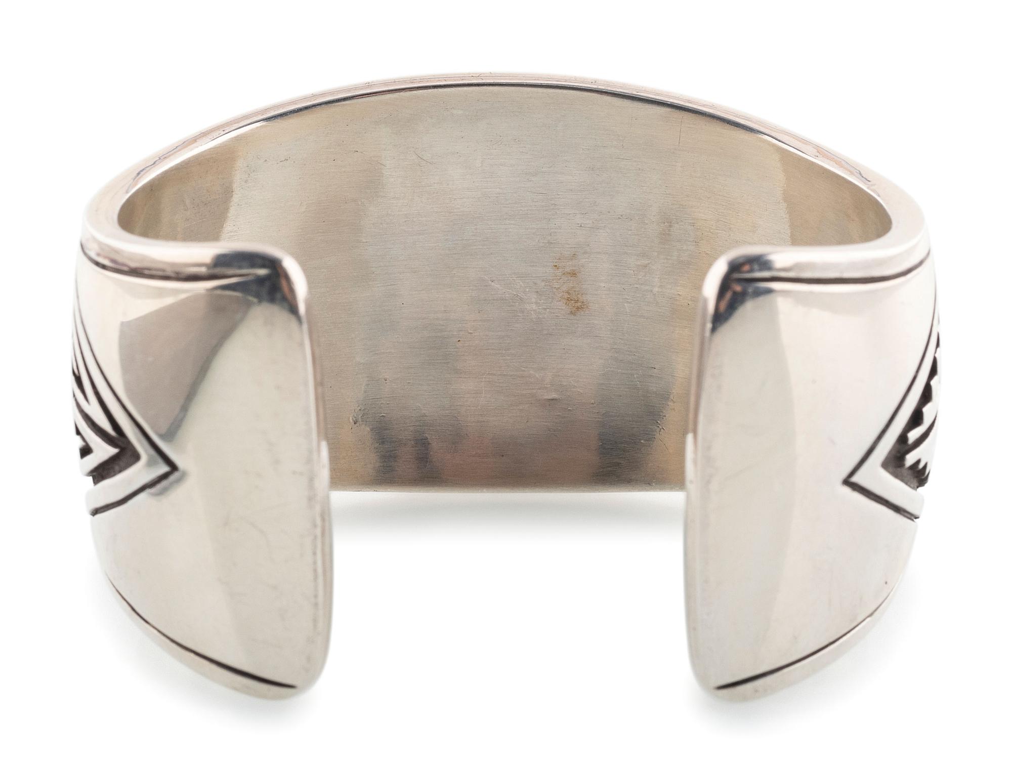 Sterling Silver Cuff Bracelet, with Hogan Scene Accented in 14K Gold and Set with Turquoise