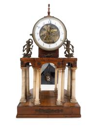 An Austrian Empire Style Gilt Metal and Alabaster Mounted Mantel Clock with Automation