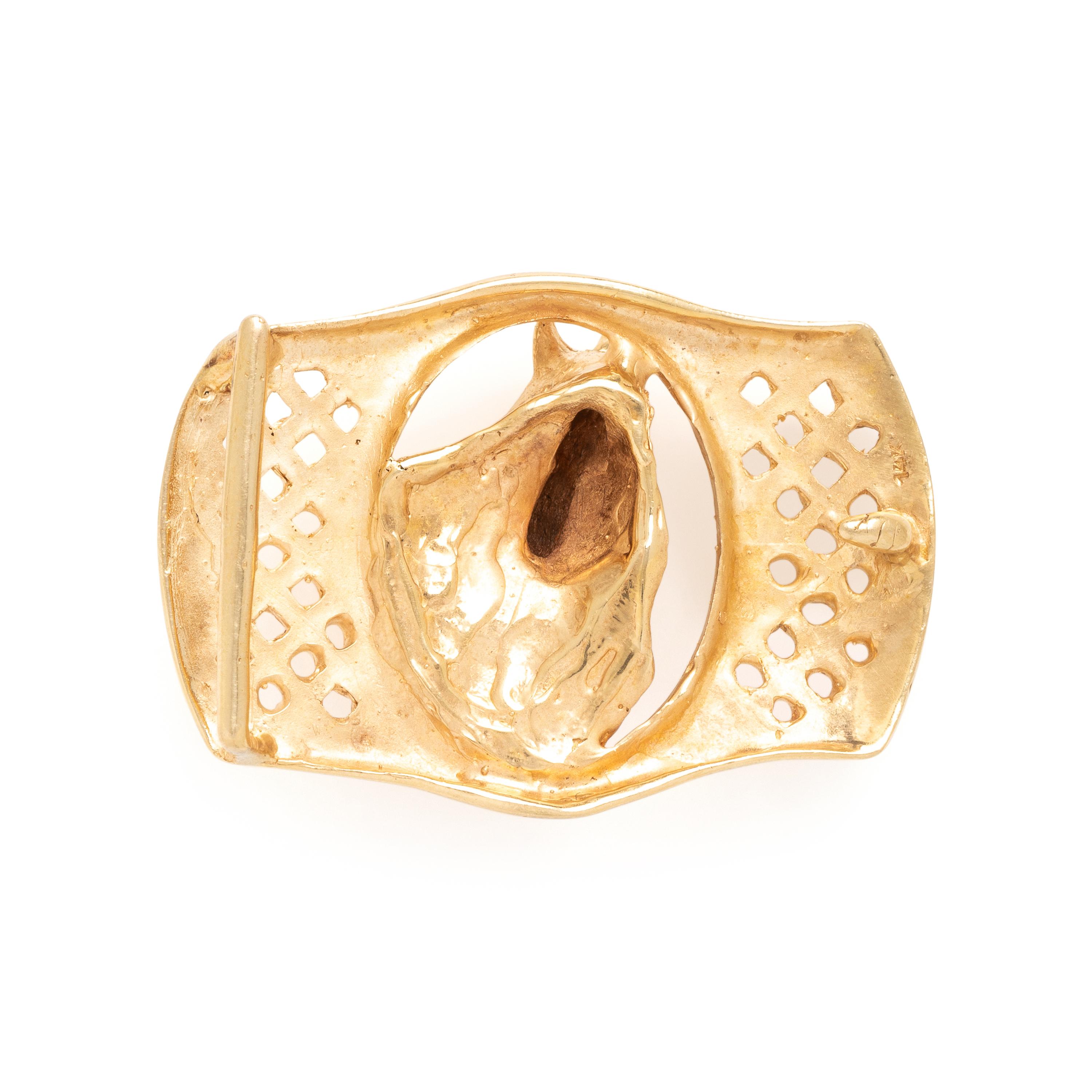 Two Yellow Gold Horse Belt Buckles