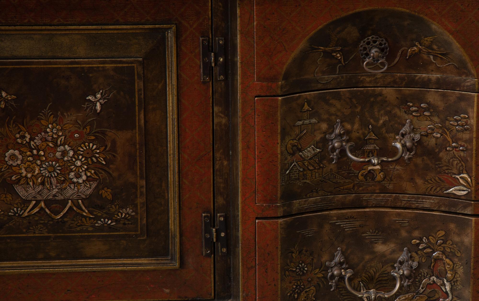 A George II Style Chinoiserie Lacquered Secretary Bookcase