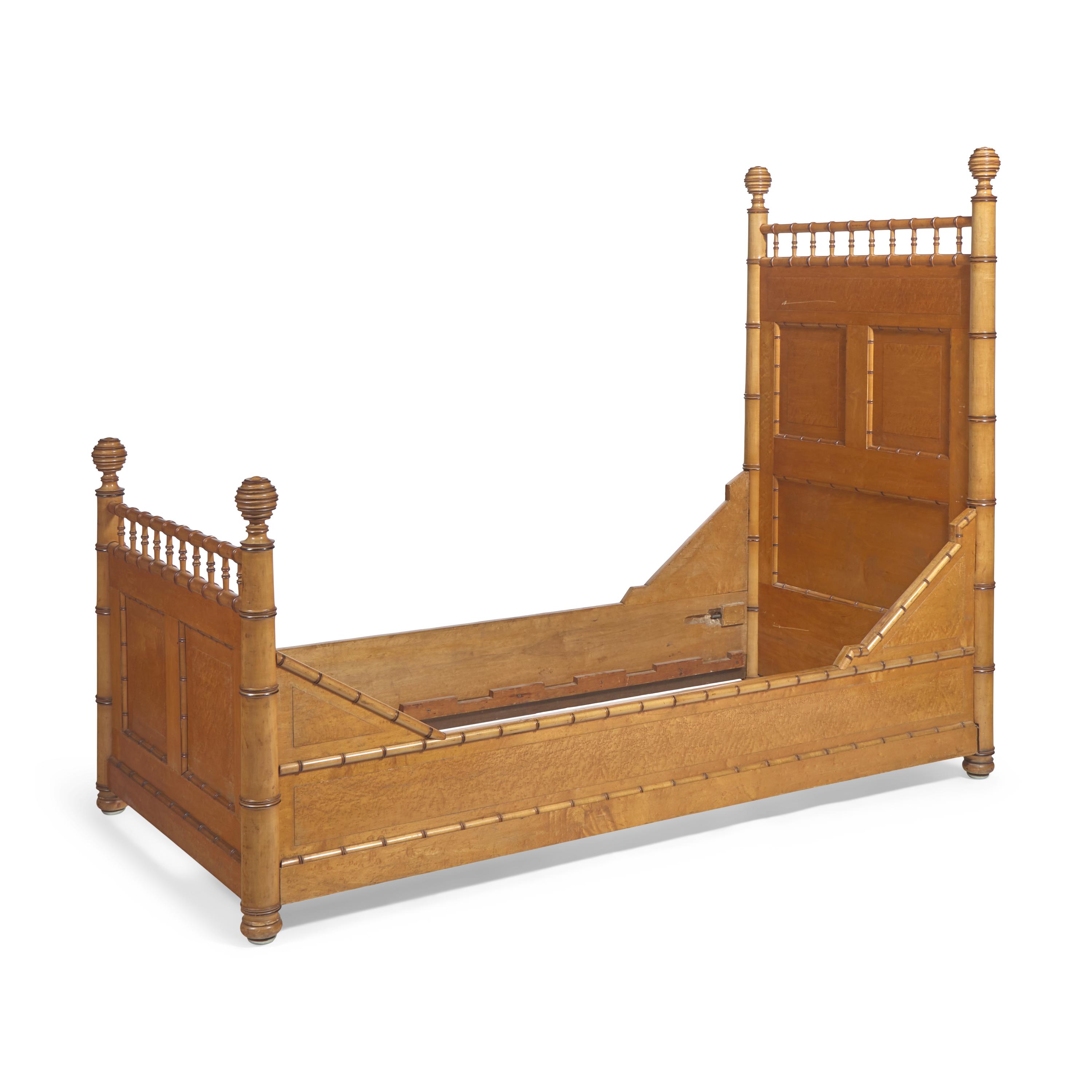 A Carved Bamboo and Bird's Eye Maple Bedroom Suite