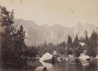 Carleton Eugene Watkins, (American, 1829-1916), Nevada Fall and Butte View of the Merced, Yosemite Hutching's Hotel, Sentinel Rock, Yos