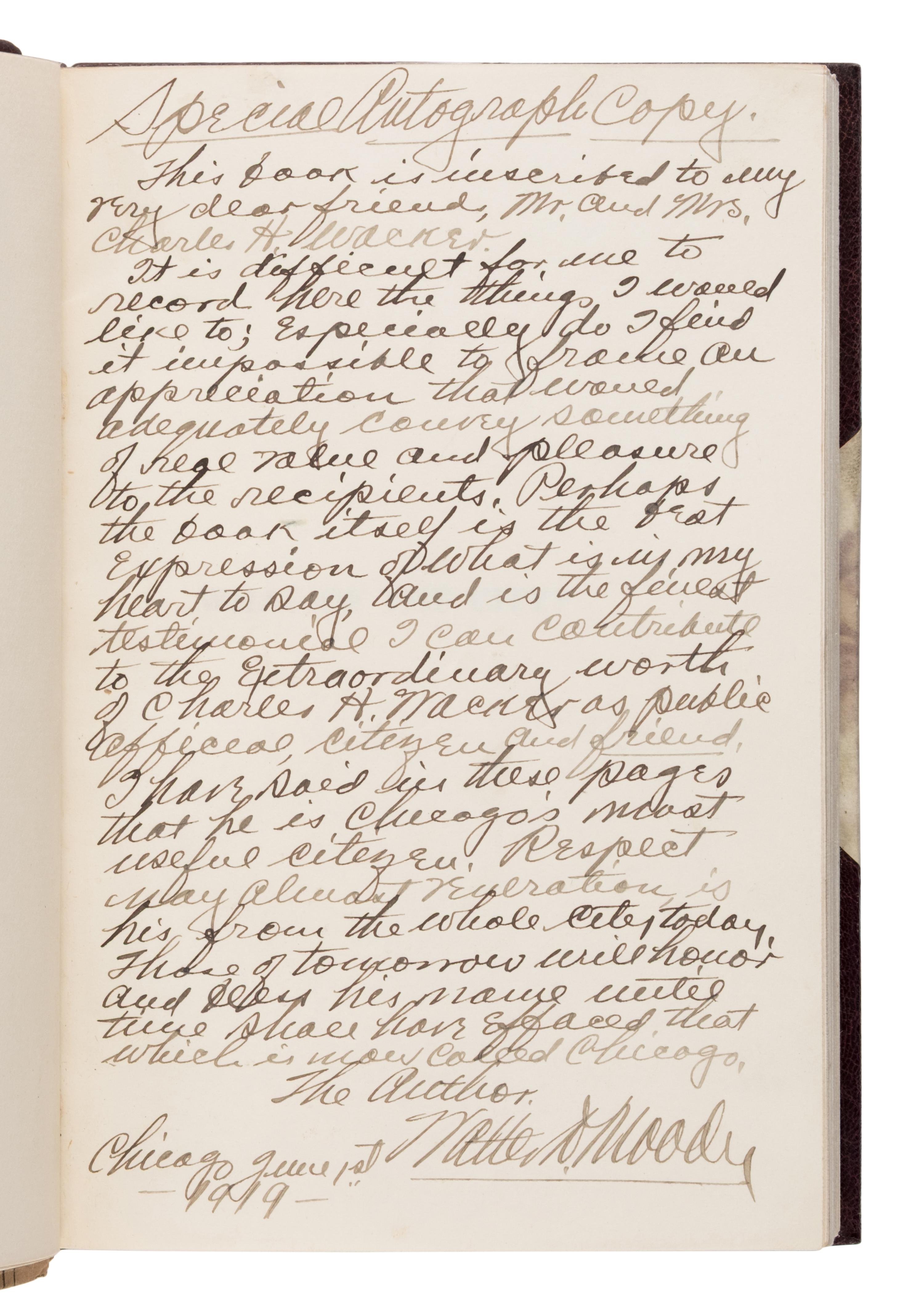 [Chicago]. [Wacker, Charles H. (1856-1929)]. An extensive archive including personally owned items and letters received by Chicago businessman and philanthropist Charles H. Wacker.