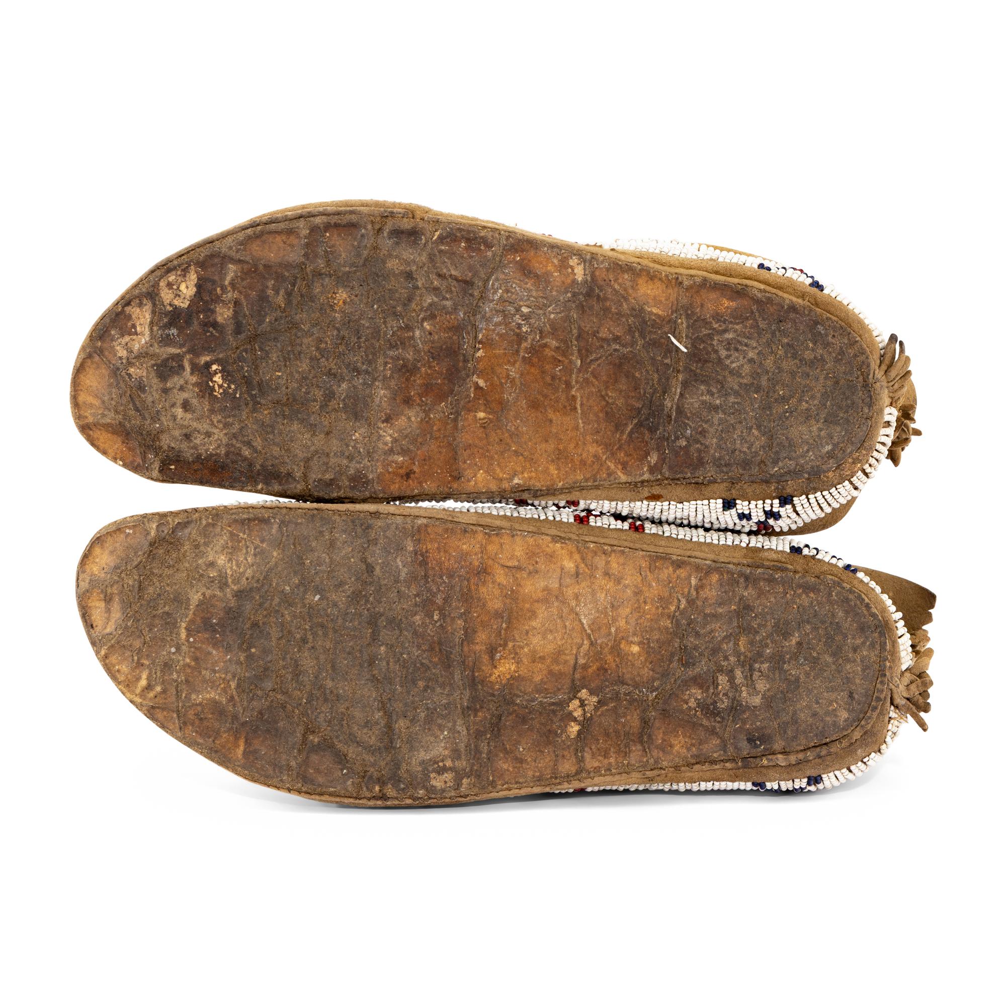 Kiowa Painted and Beaded Hide Moccasins
