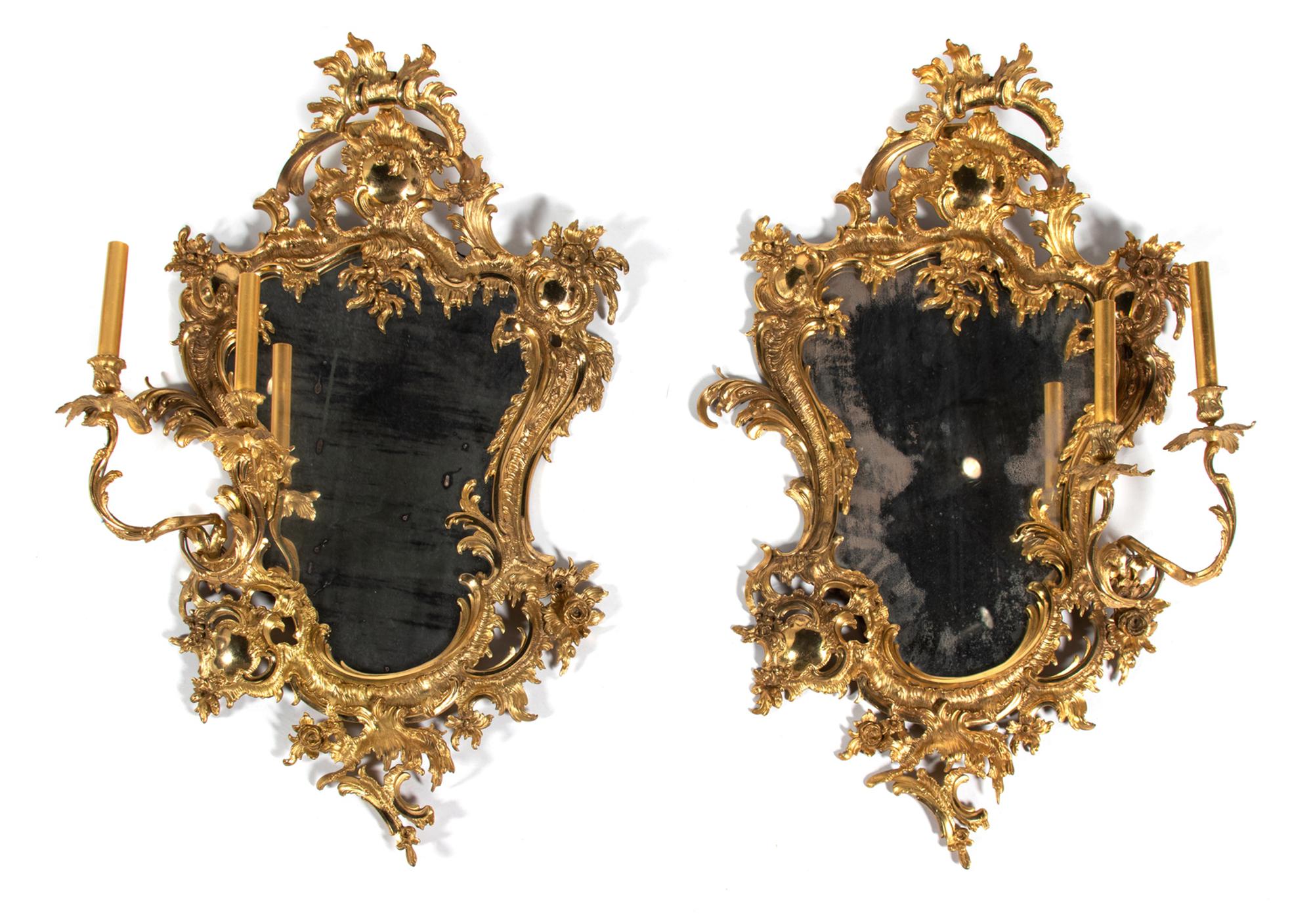 A Pair of Rococo Style Gilt-Metal Girandoles