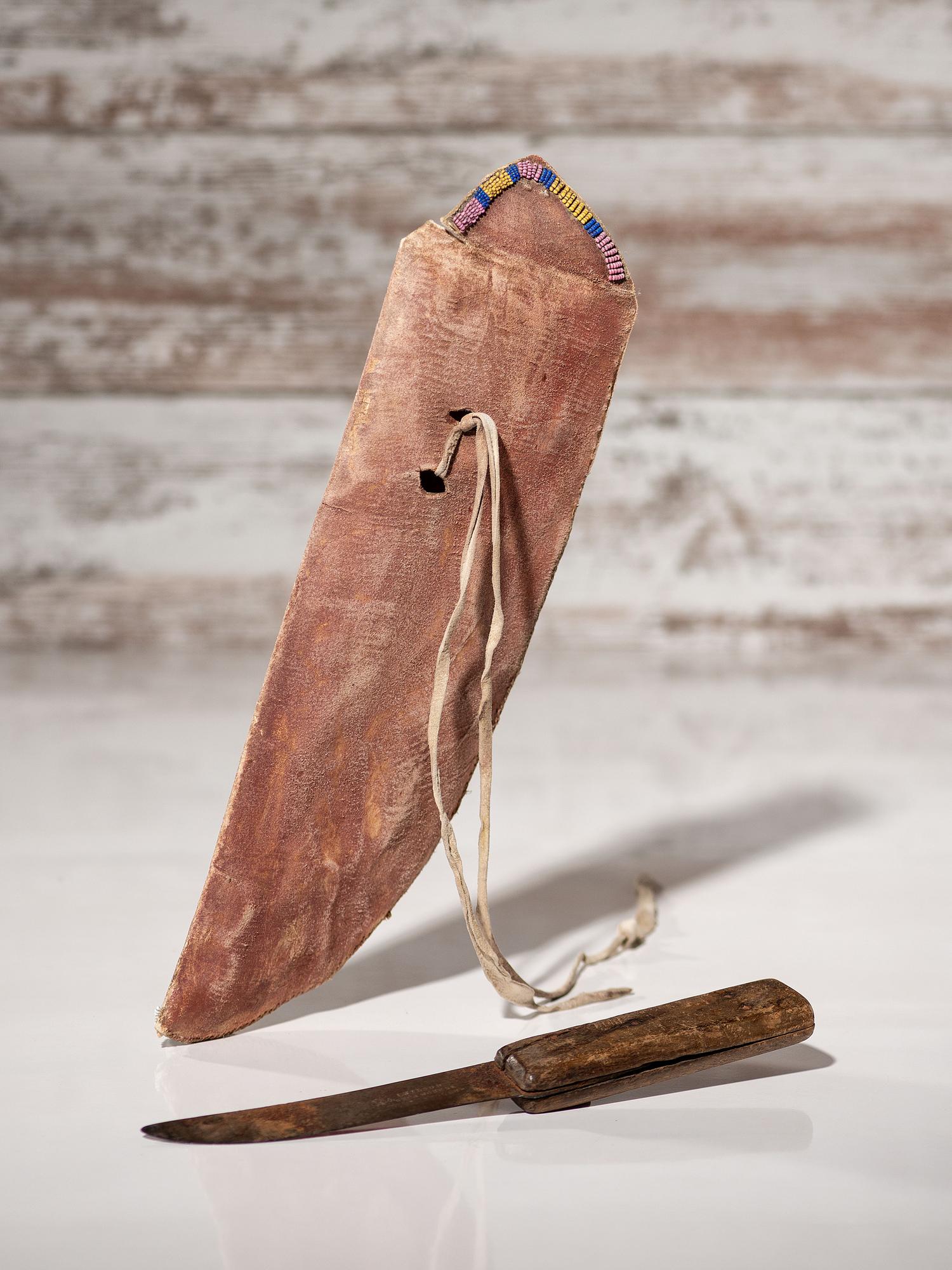 Crow Beaded Parfleche Knife Case, with Knife