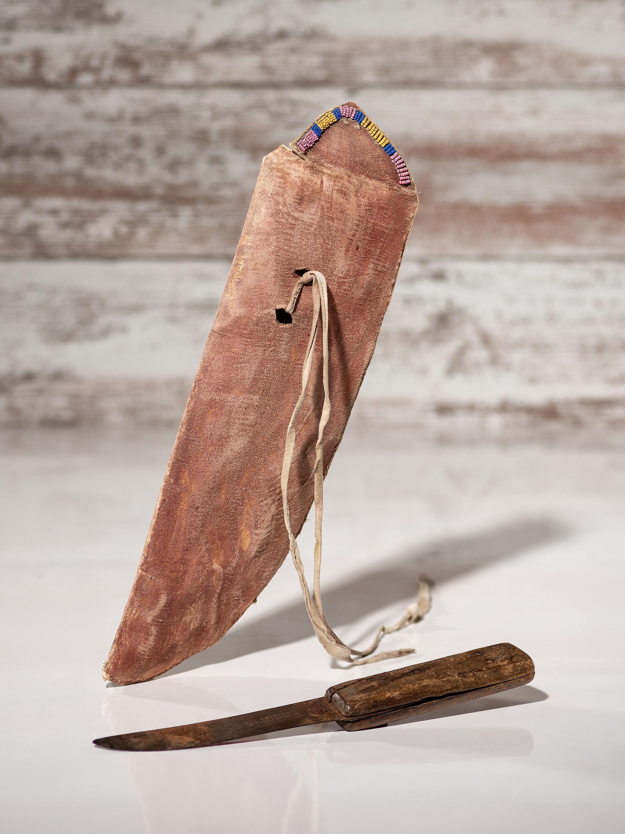 Crow Beaded Parfleche Knife Case, with Knife