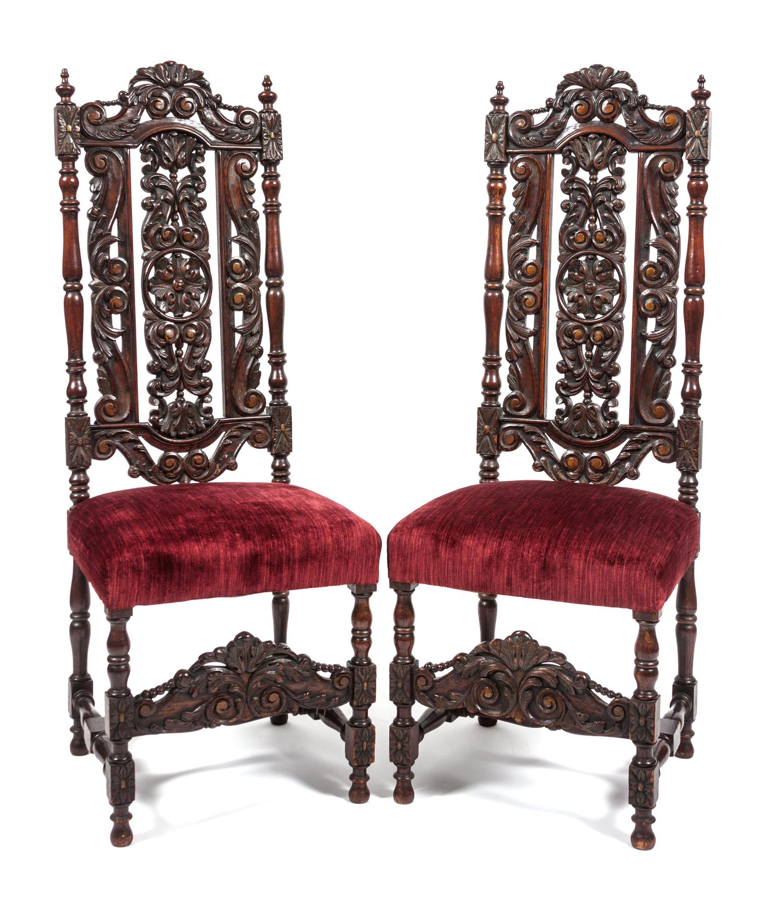 A Pair of Renaissance Revival Chairs Height 52 inches. — EARLY 20TH CENTURY