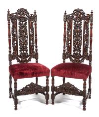 A Pair of Renaissance Revival Chairs Height 52 inches. — EARLY 20TH CENTURY