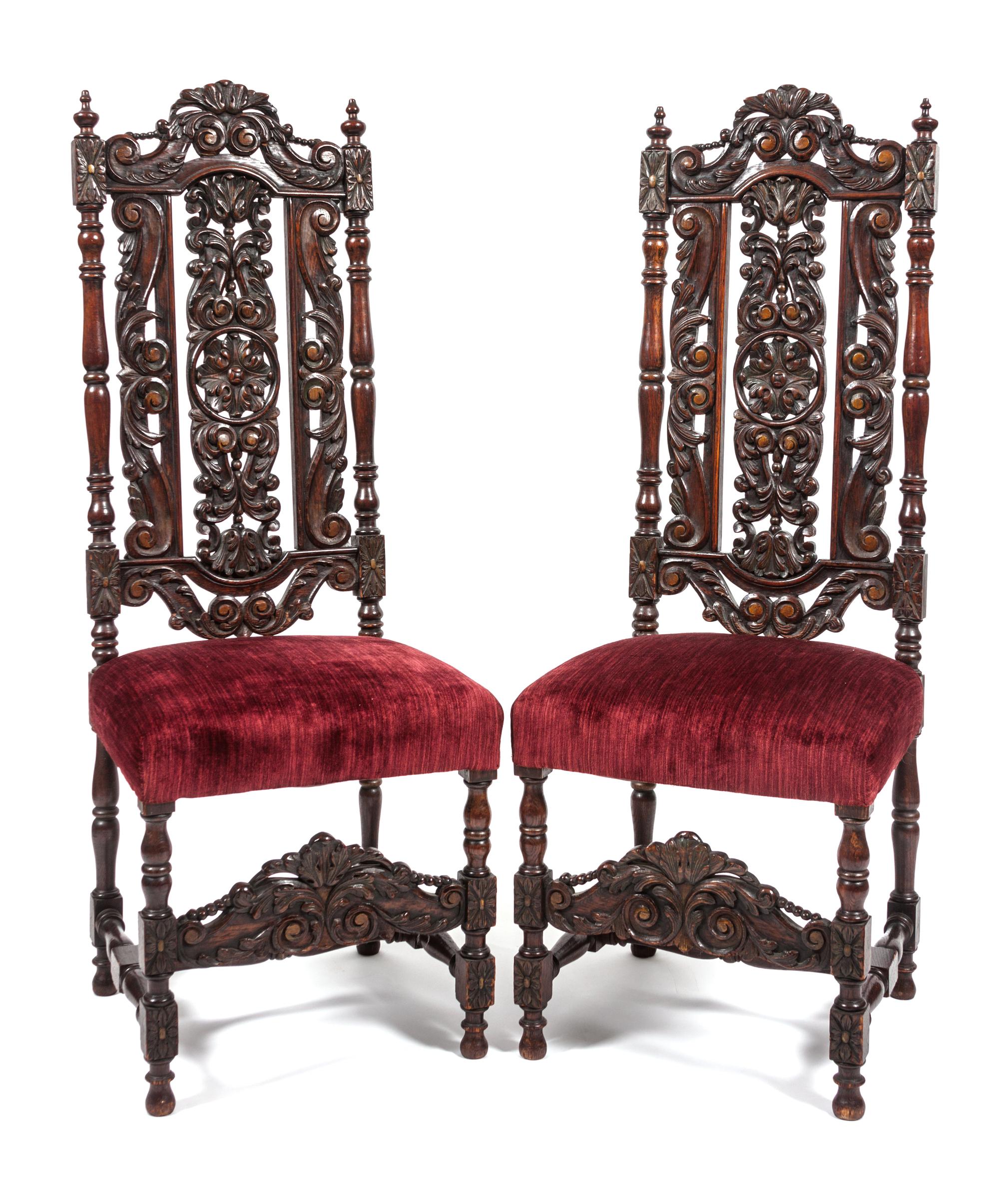 A Pair of Renaissance Revival Chairs Height 52 inches. — EARLY 20TH CENTURY