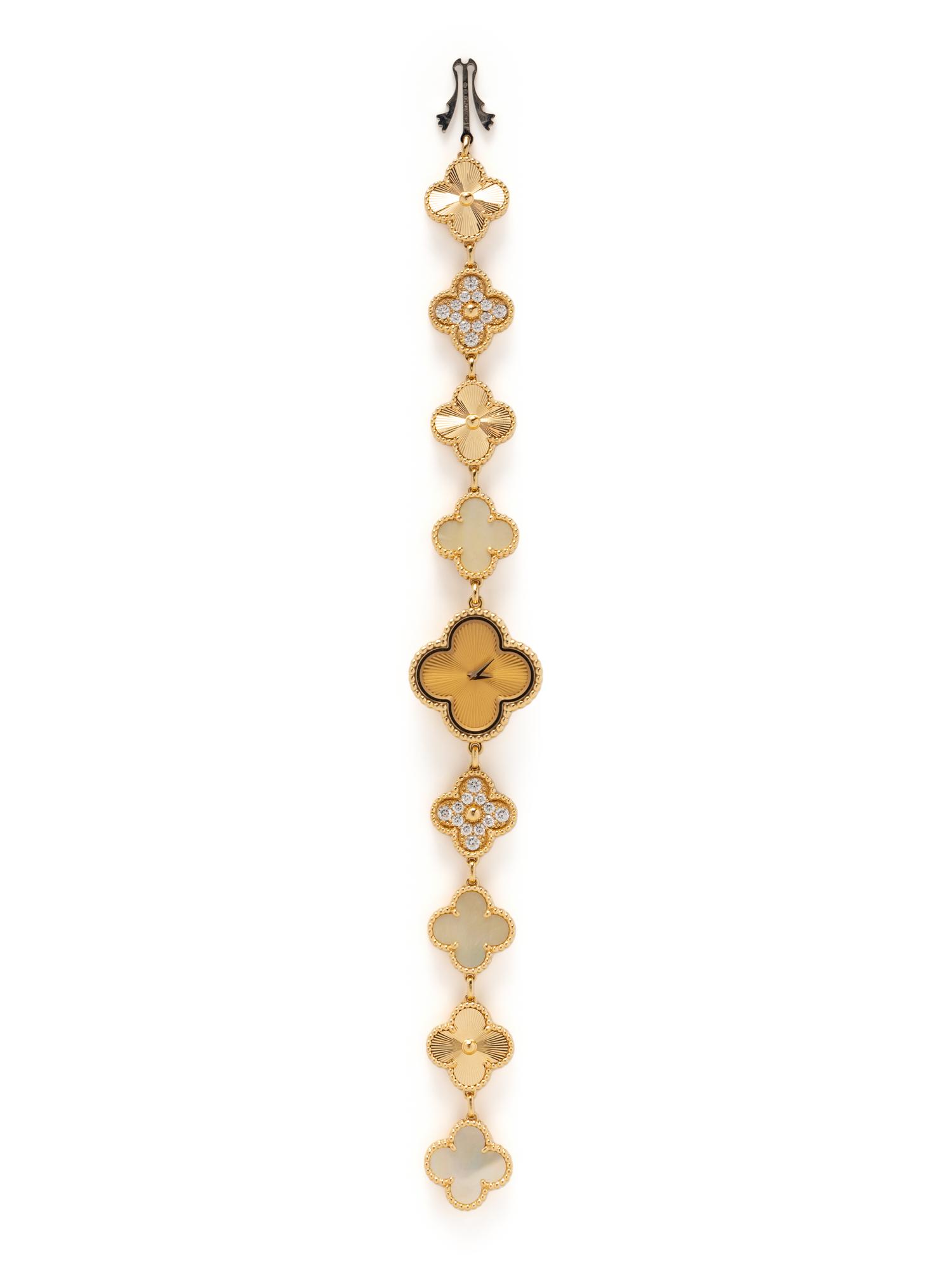 VAN CLEEF & ARPELS, YELLOW GOLD, DIAMOND, AND MOTHER OF PEARL 'SWEET ALHAMBRA' WATCH