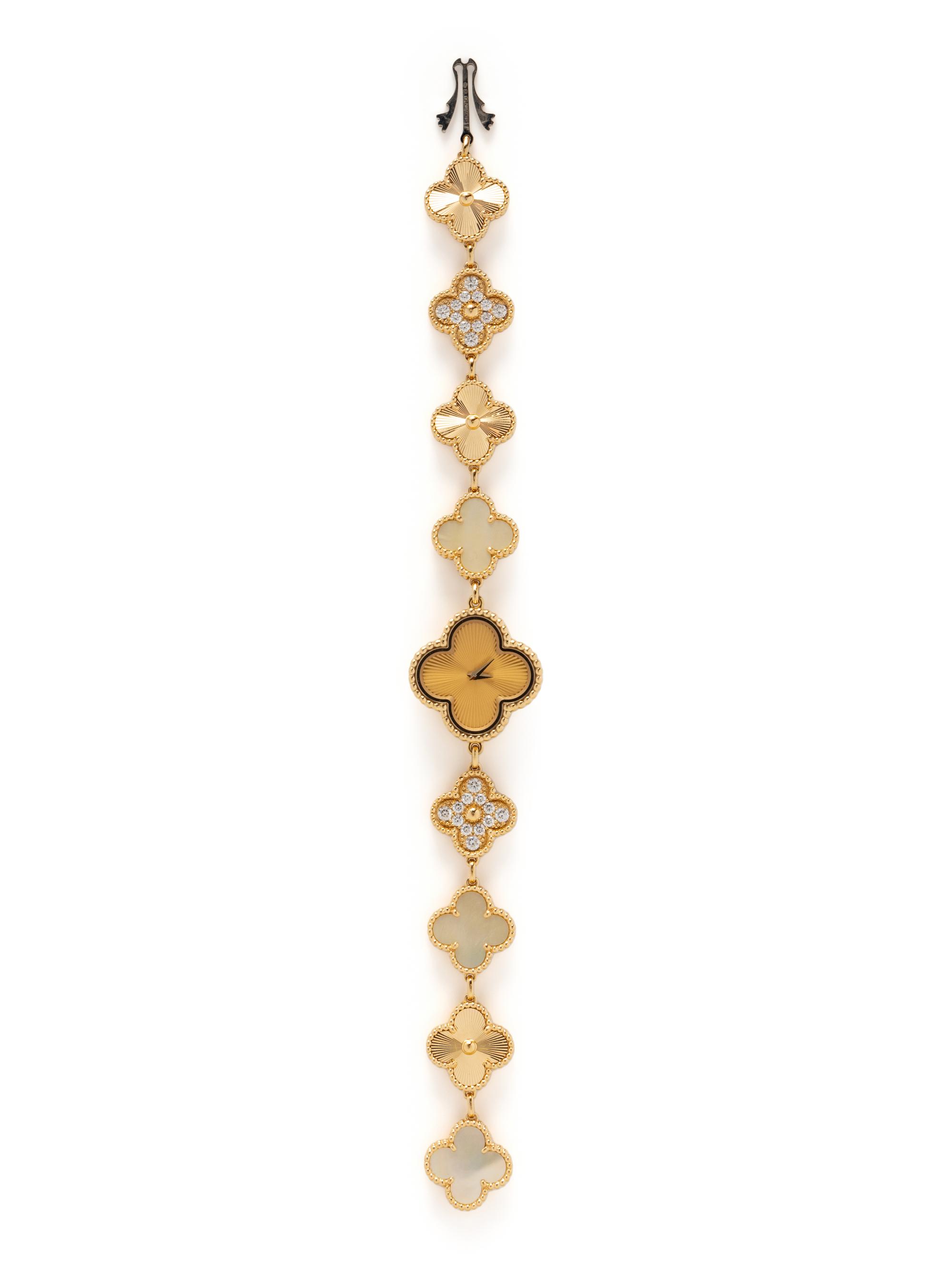 VAN CLEEF & ARPELS, YELLOW GOLD, DIAMOND, AND MOTHER OF PEARL 'SWEET ALHAMBRA' WATCH