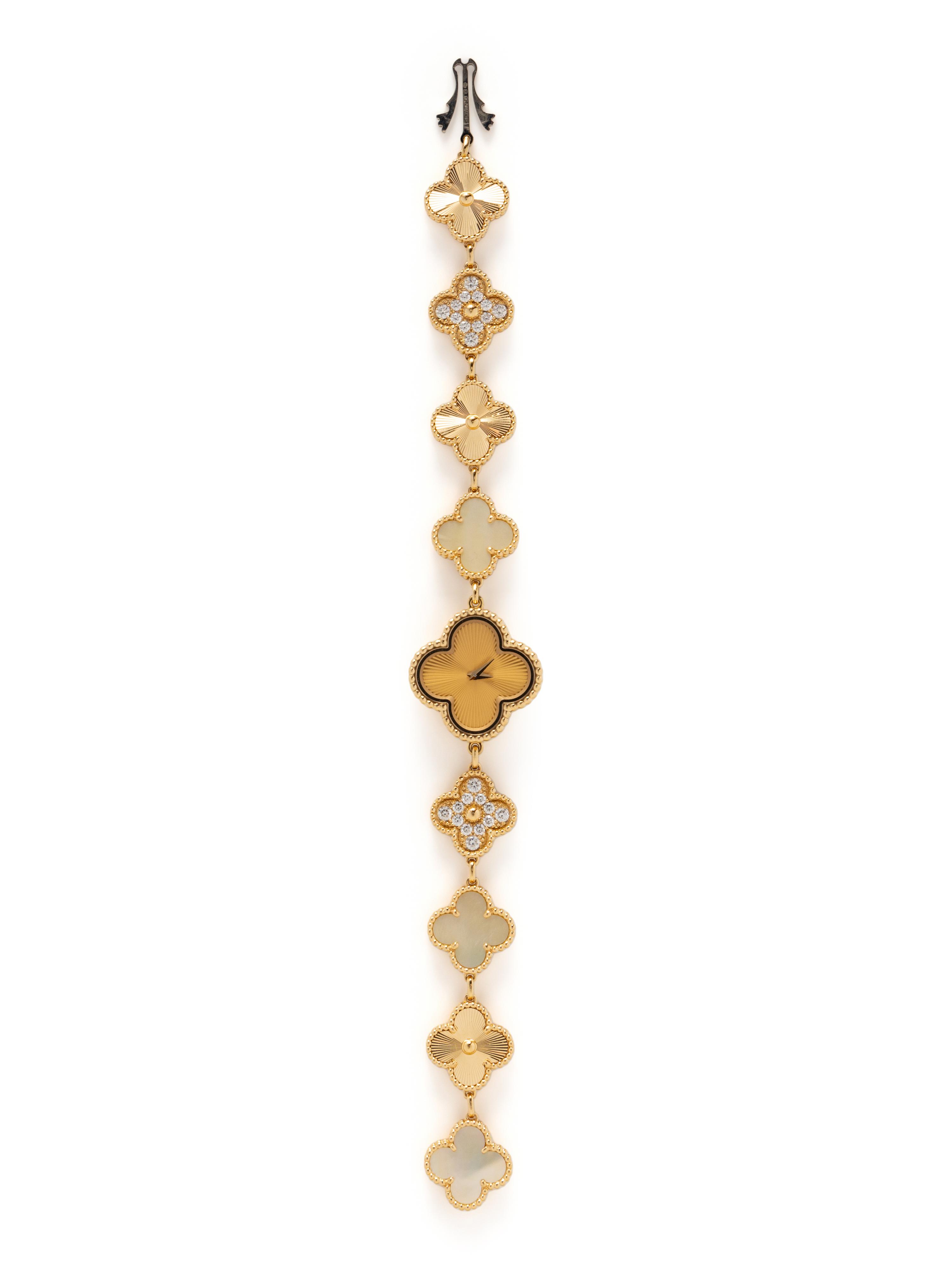 VAN CLEEF & ARPELS, YELLOW GOLD, DIAMOND, AND MOTHER OF PEARL 'SWEET ALHAMBRA' WATCH