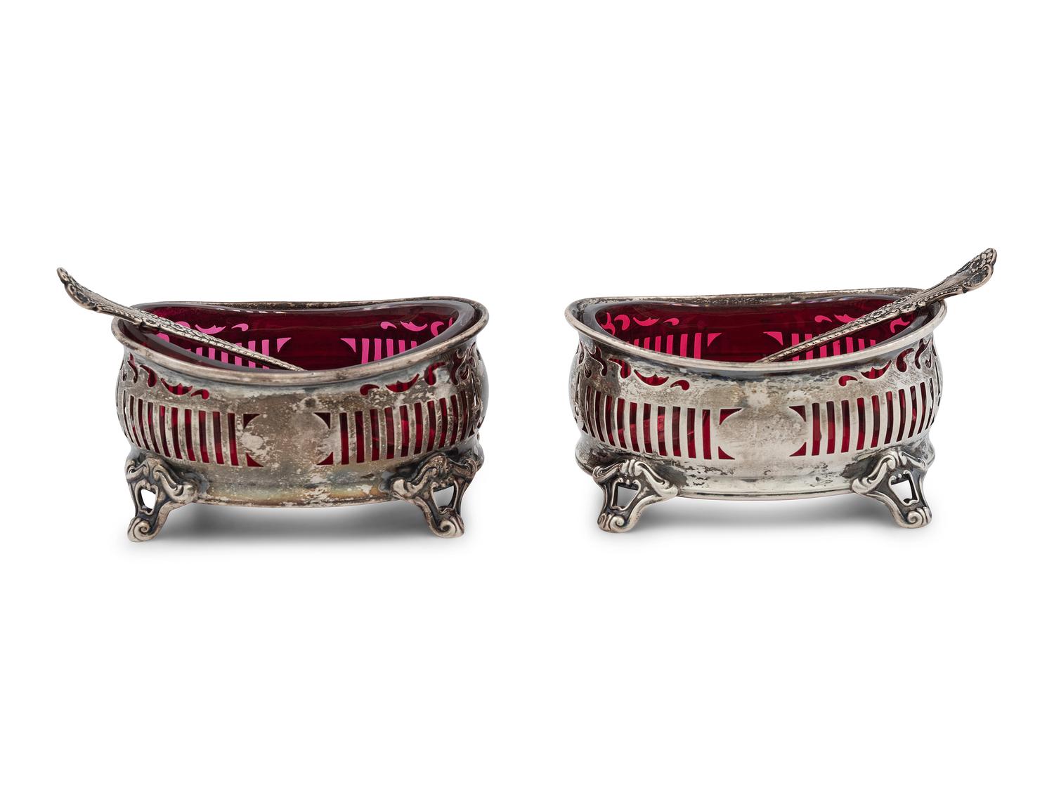 A Pair of American Silver and Glass-Lined Salt Cellars