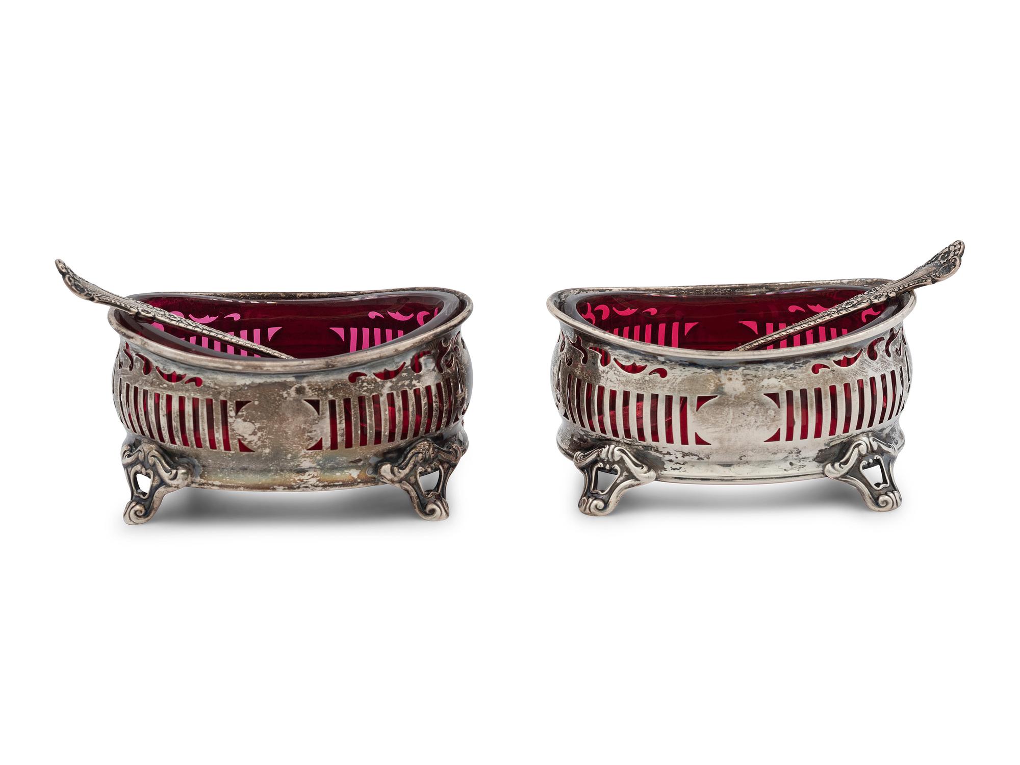 A Pair of American Silver and Glass-Lined Salt Cellars
