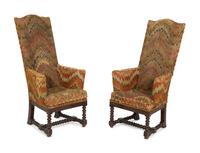 A Pair of Jacobean Style High Back Armchairs
