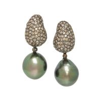 CULTURED TAHITIAN PEARL AND COLORED DIAMOND CONVERTIBLE EARRINGS