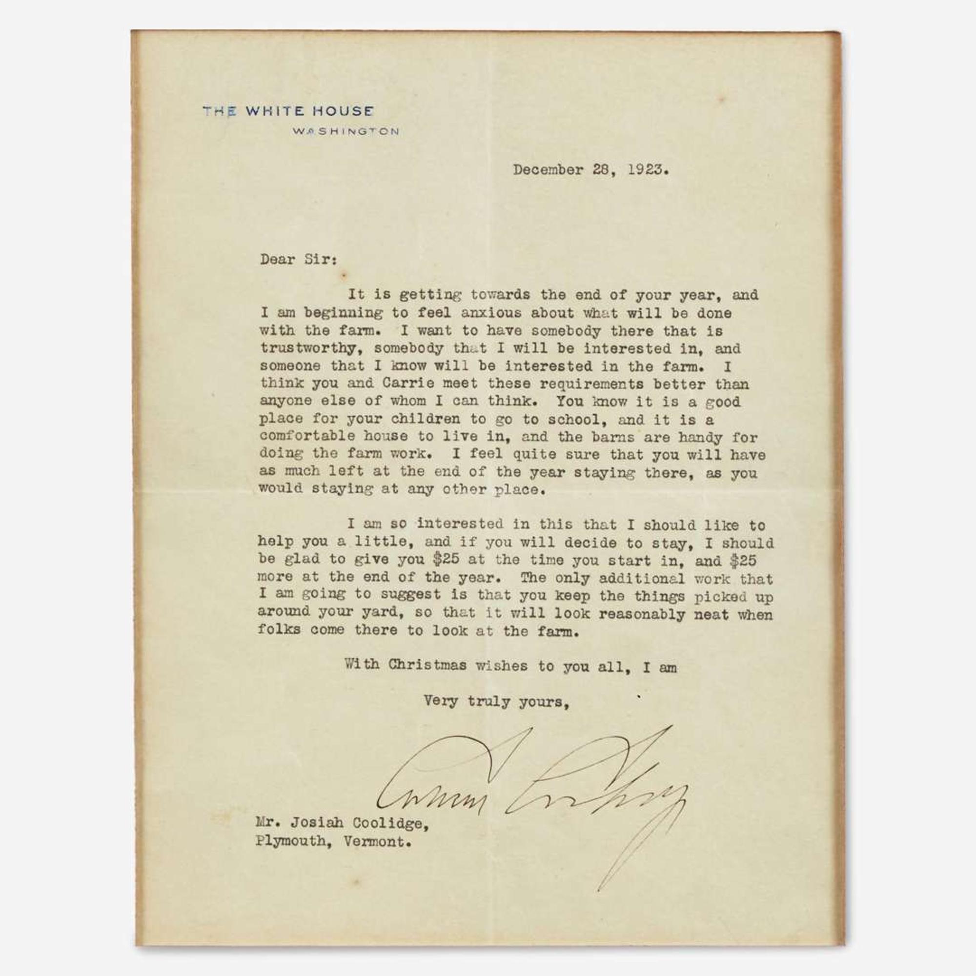 [Presidential] Coolidge, Calvin Typed Letter, signed