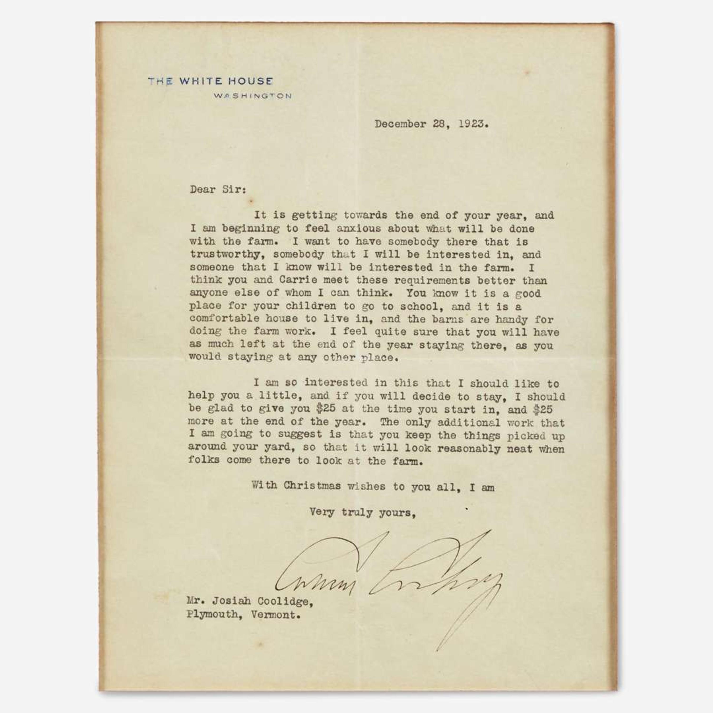 [Presidential] Coolidge, Calvin Typed Letter, signed