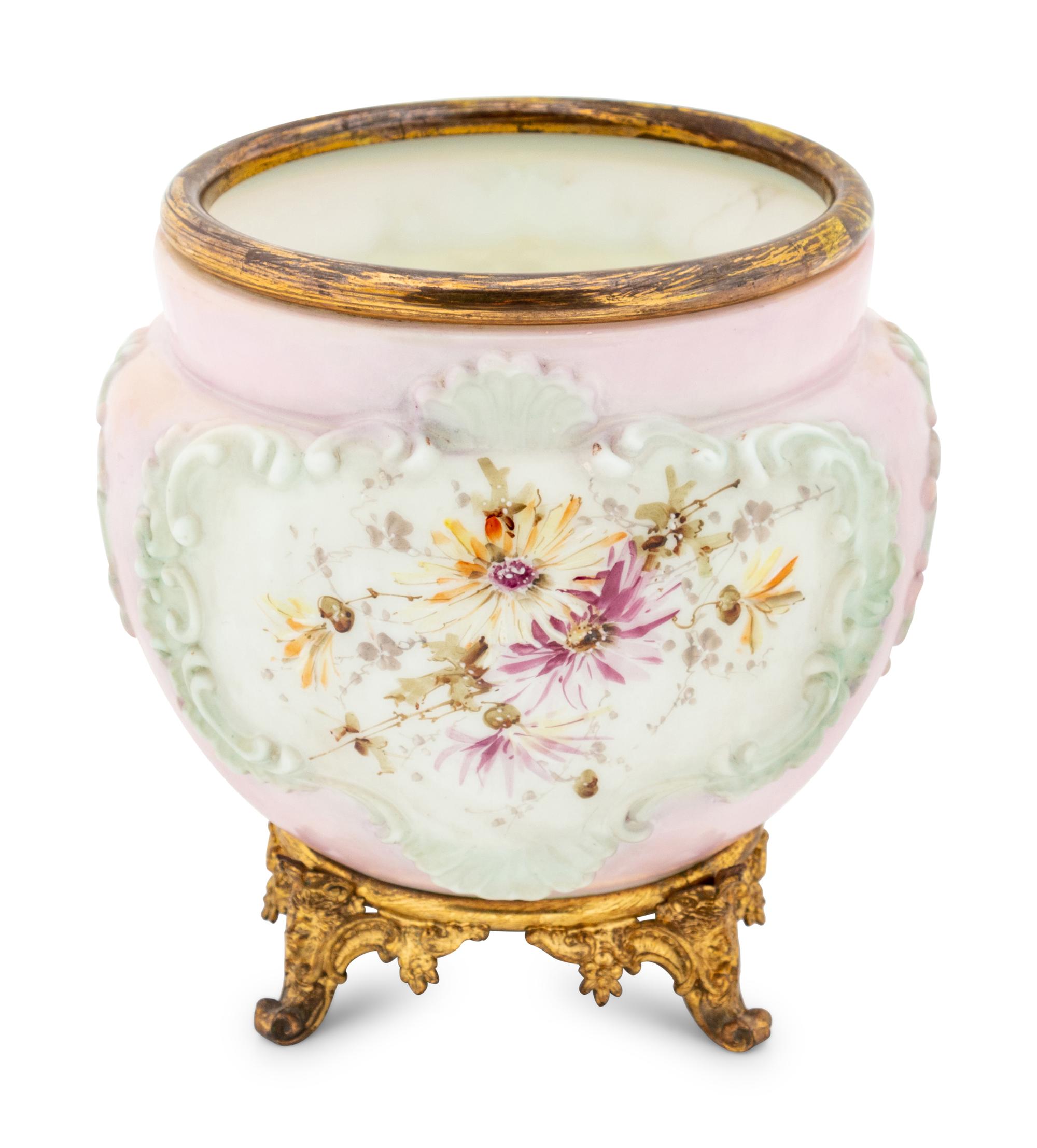 A Wavecrest Glass and Gilt Metal Jardinière