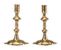 A Pair of English Brass Scalloped-Foot Candlesticks
