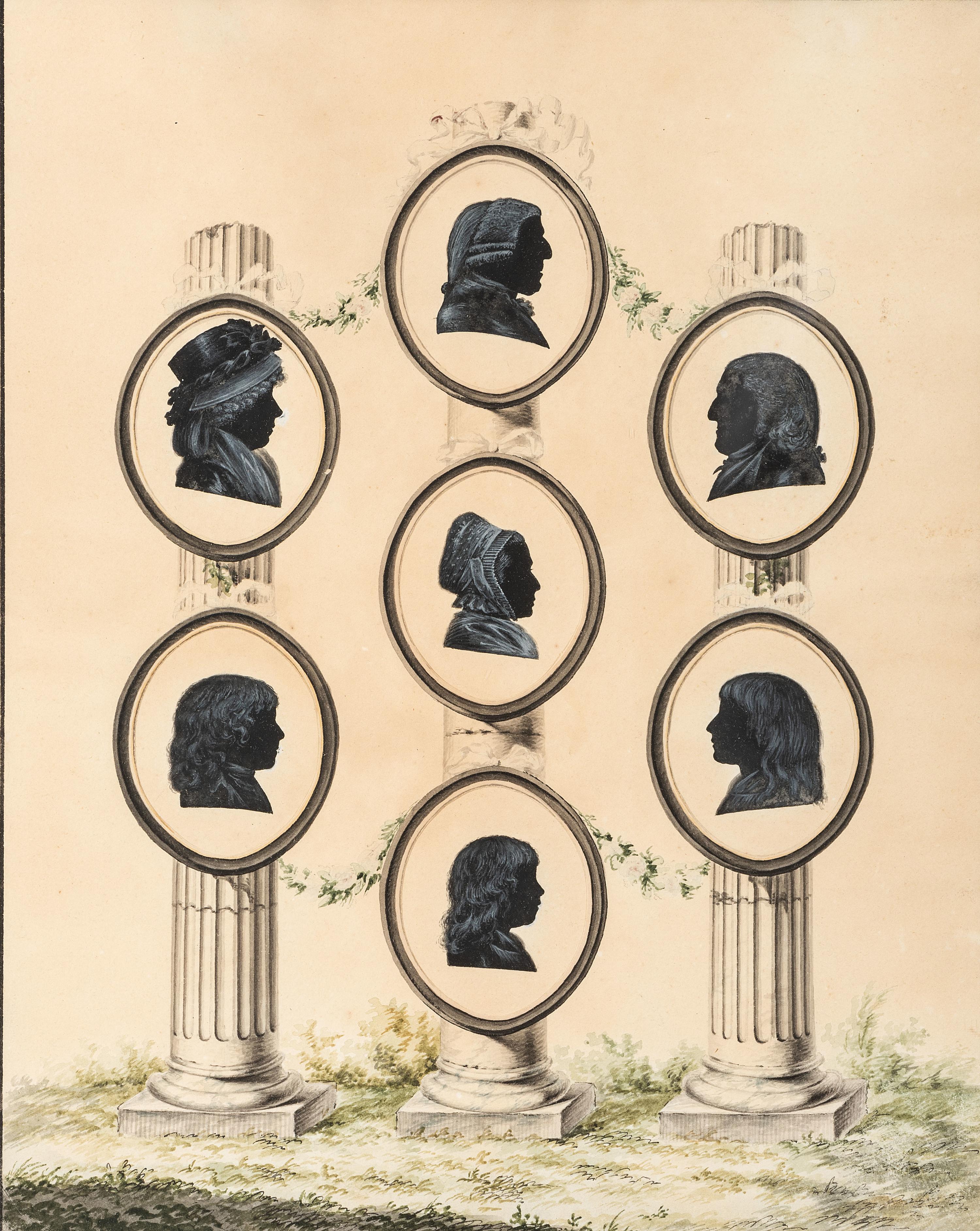 A Watercolor Silhouette Portrait Family Tree
