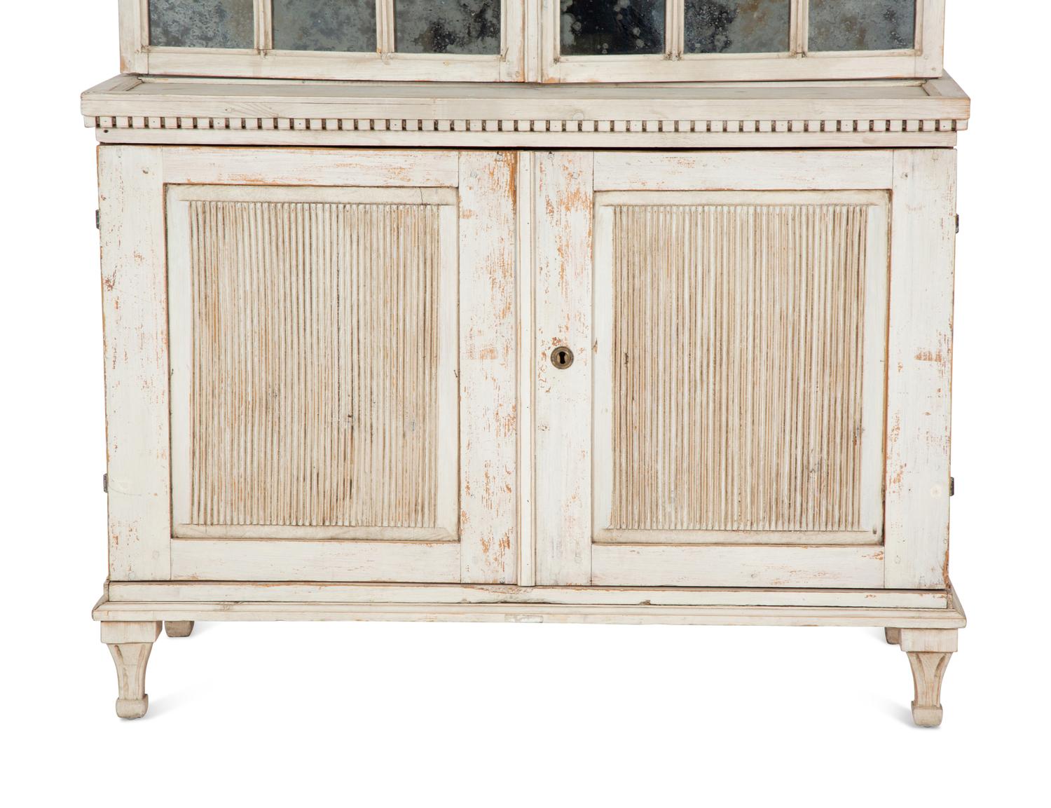 A Gustavian Painted and Mirrored Glass Step Back Cabinet — Late 19th/Early 20th Century