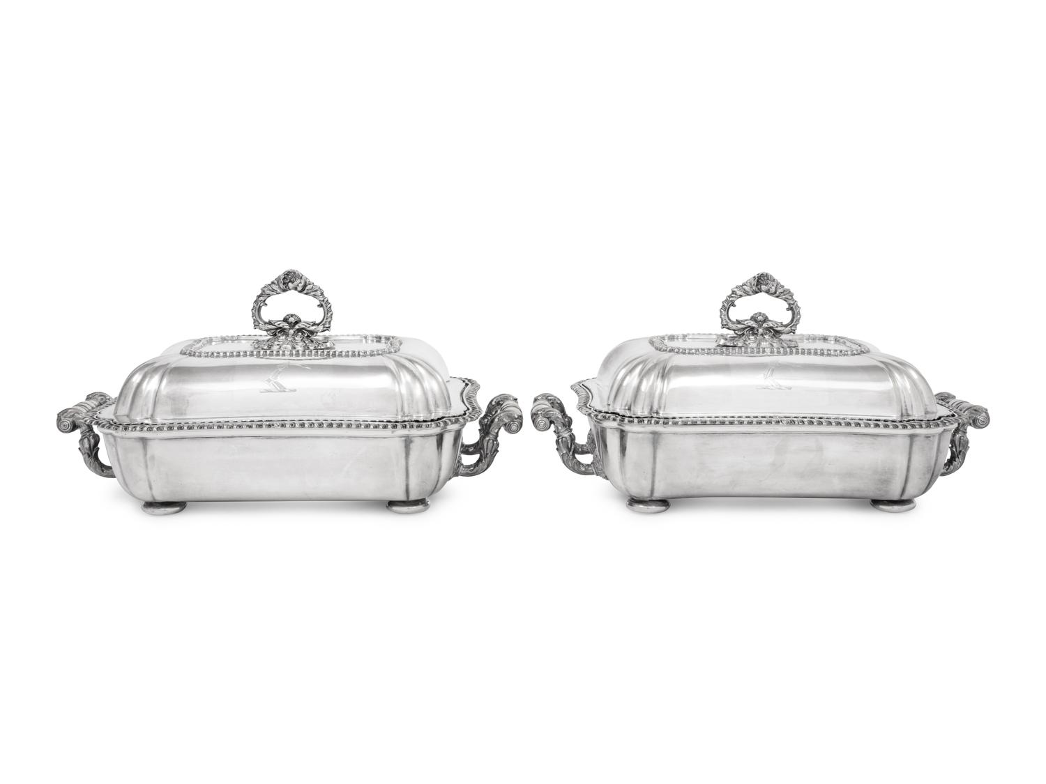 Two English Silver-Plate Covered Entrée Dishes