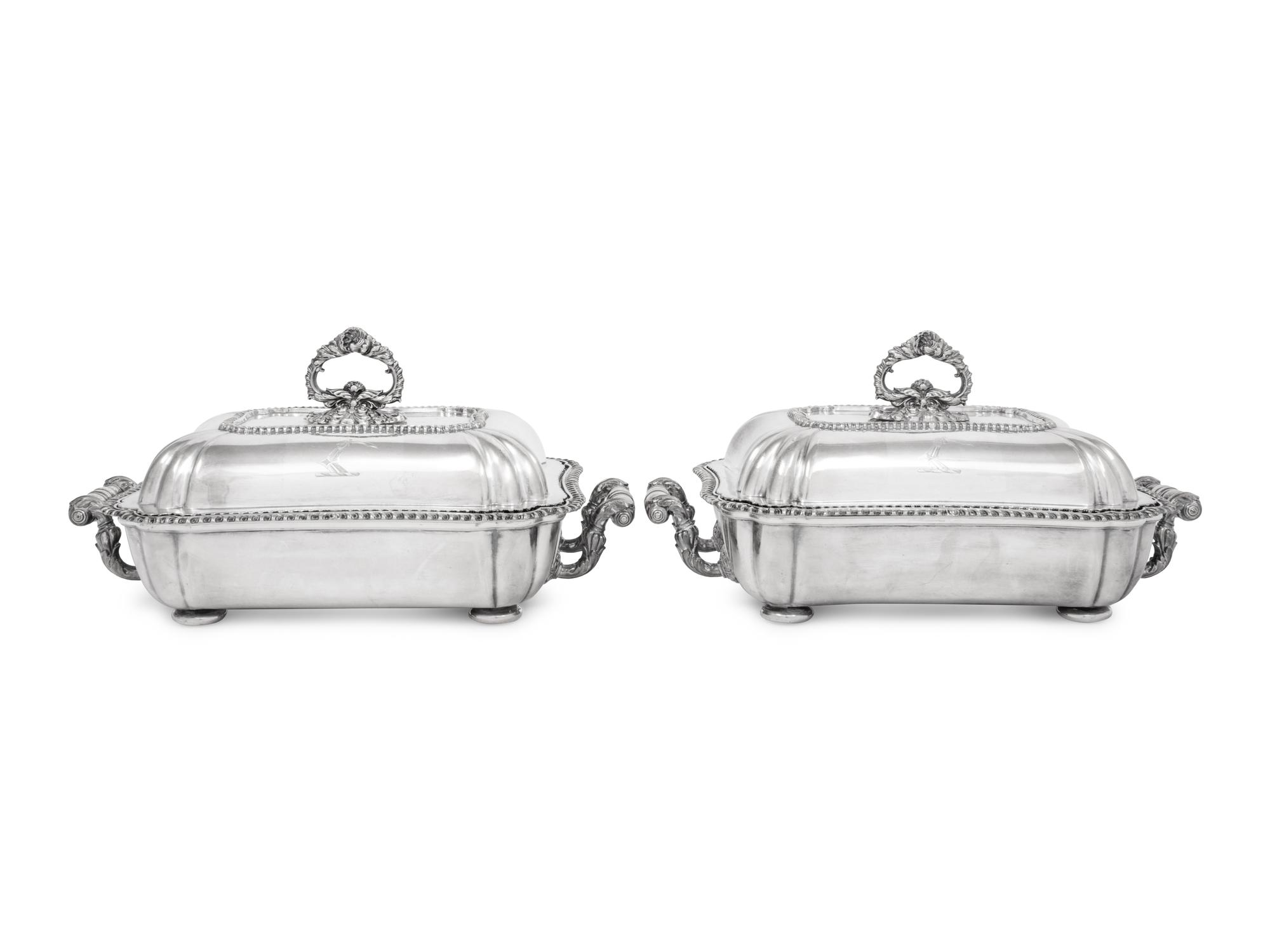 Two English Silver-Plate Covered Entrée Dishes