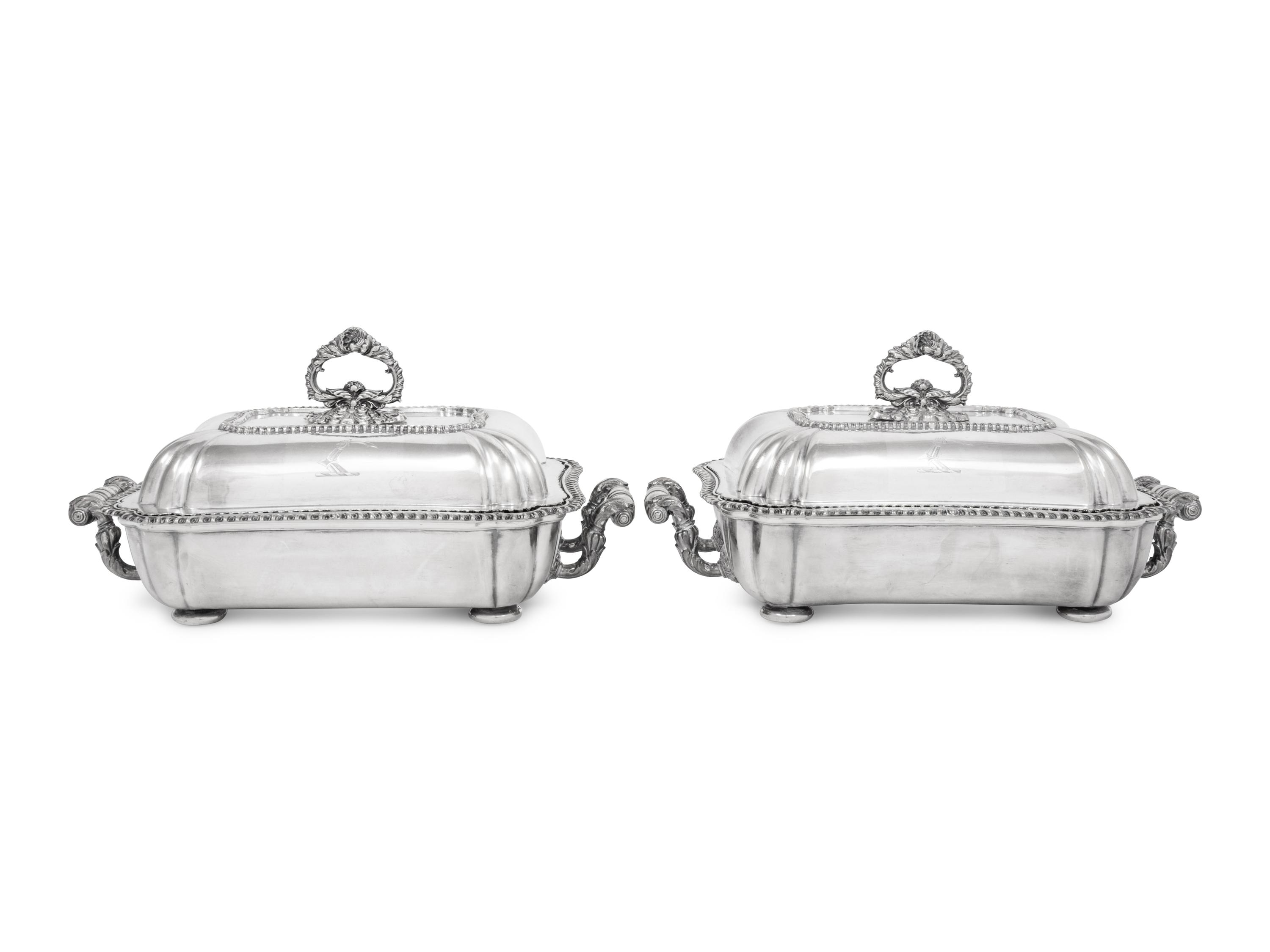 Two English Silver-Plate Covered Entrée Dishes