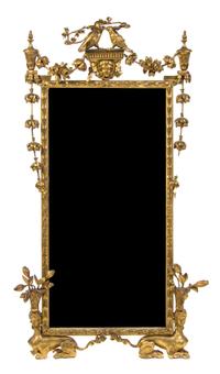 An Italian Neoclassical Giltwood Mirror, Height 69 x width 34 inches.