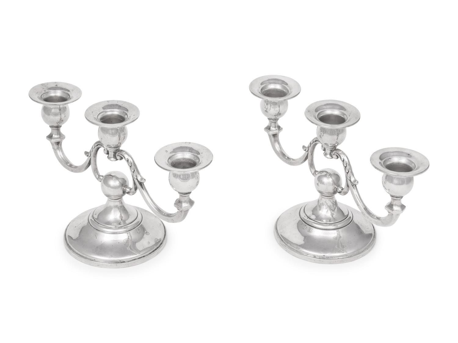 A Pair of American Silver Three-Light Candelabra