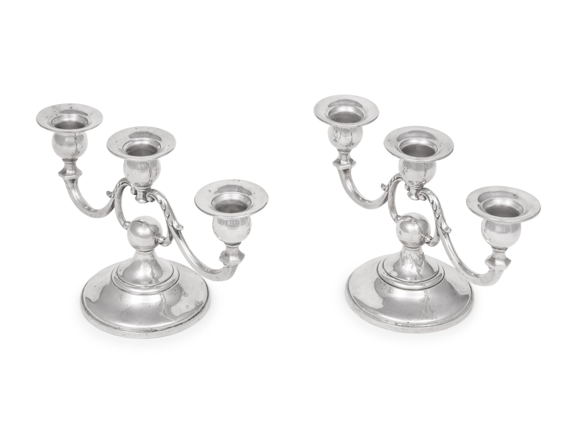 A Pair of American Silver Three-Light Candelabra
